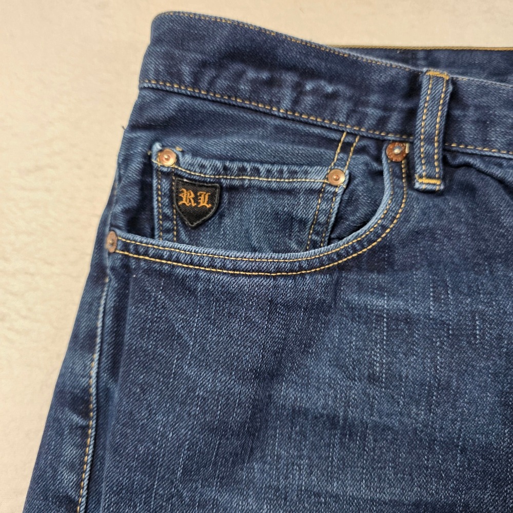 Polo Ralph Lauren Mercer Slim Fit Jeans Mens 36x32 Blue Straight Leg Flag Patch - Picture 5 of 11